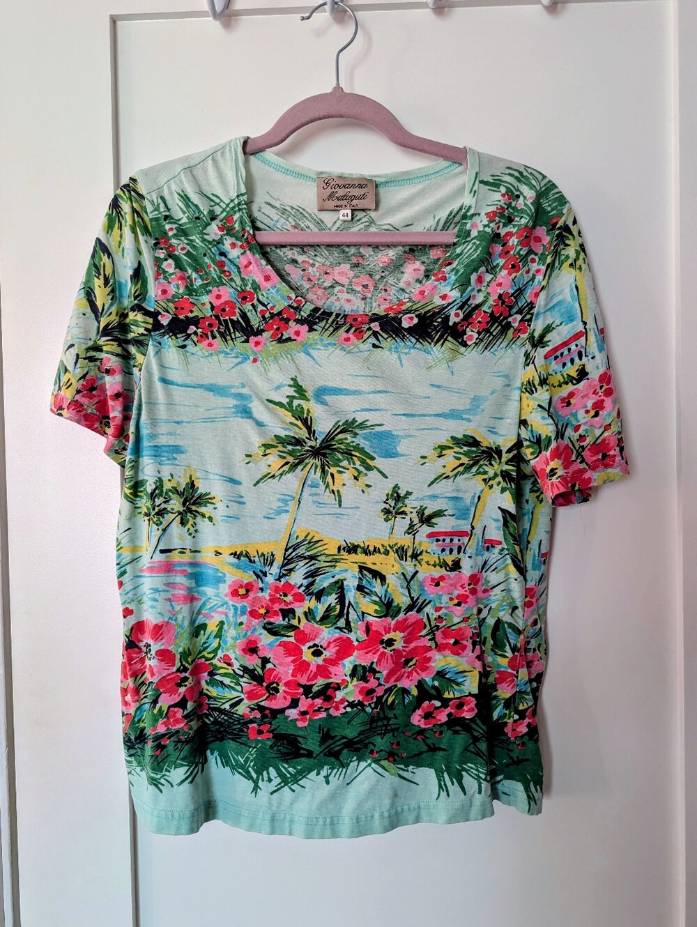 Giovanna Montaguti | Women's Turquoise Floral Tropical Scoop Neck Tee